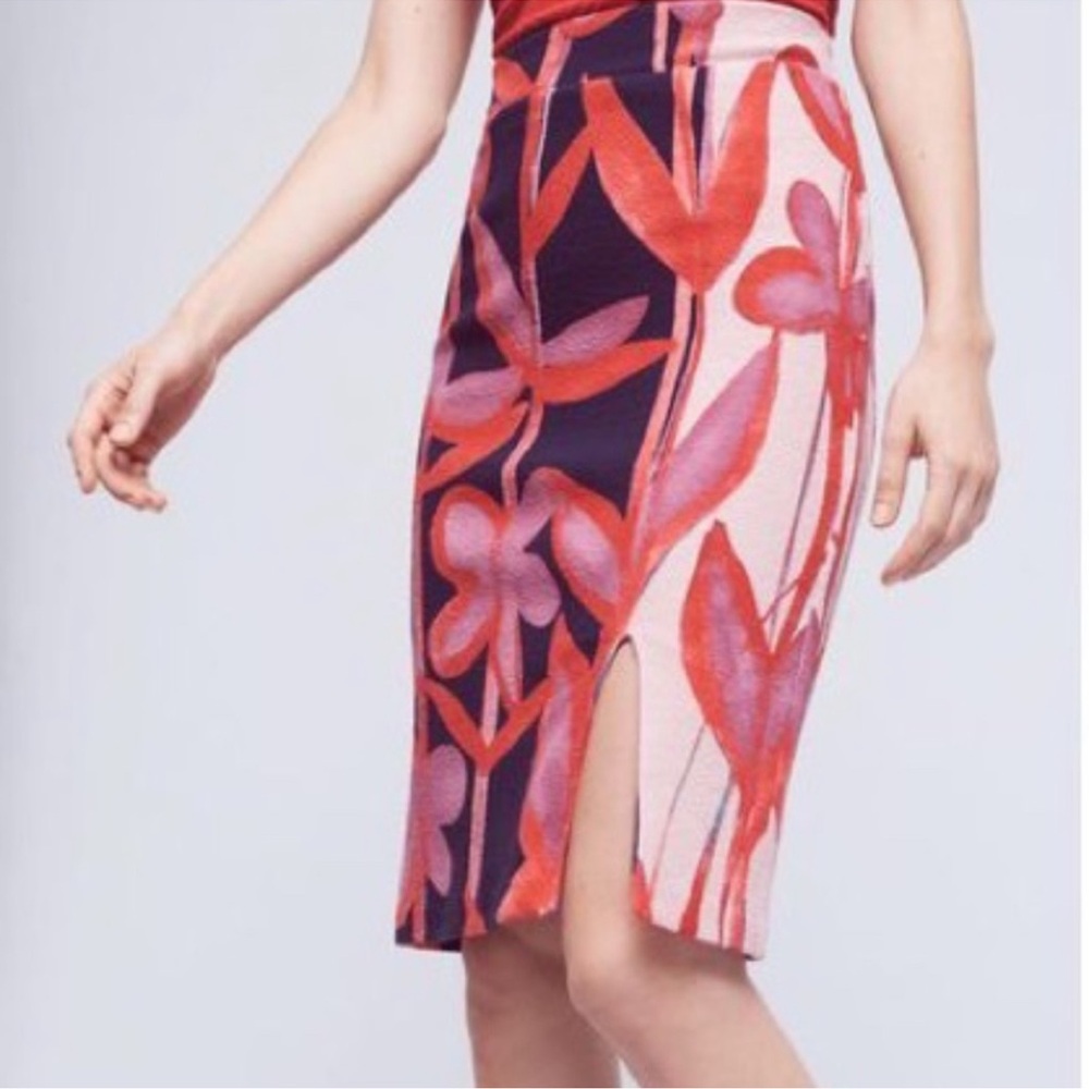 Maeve Red and Purple Floral Pencil Skirt